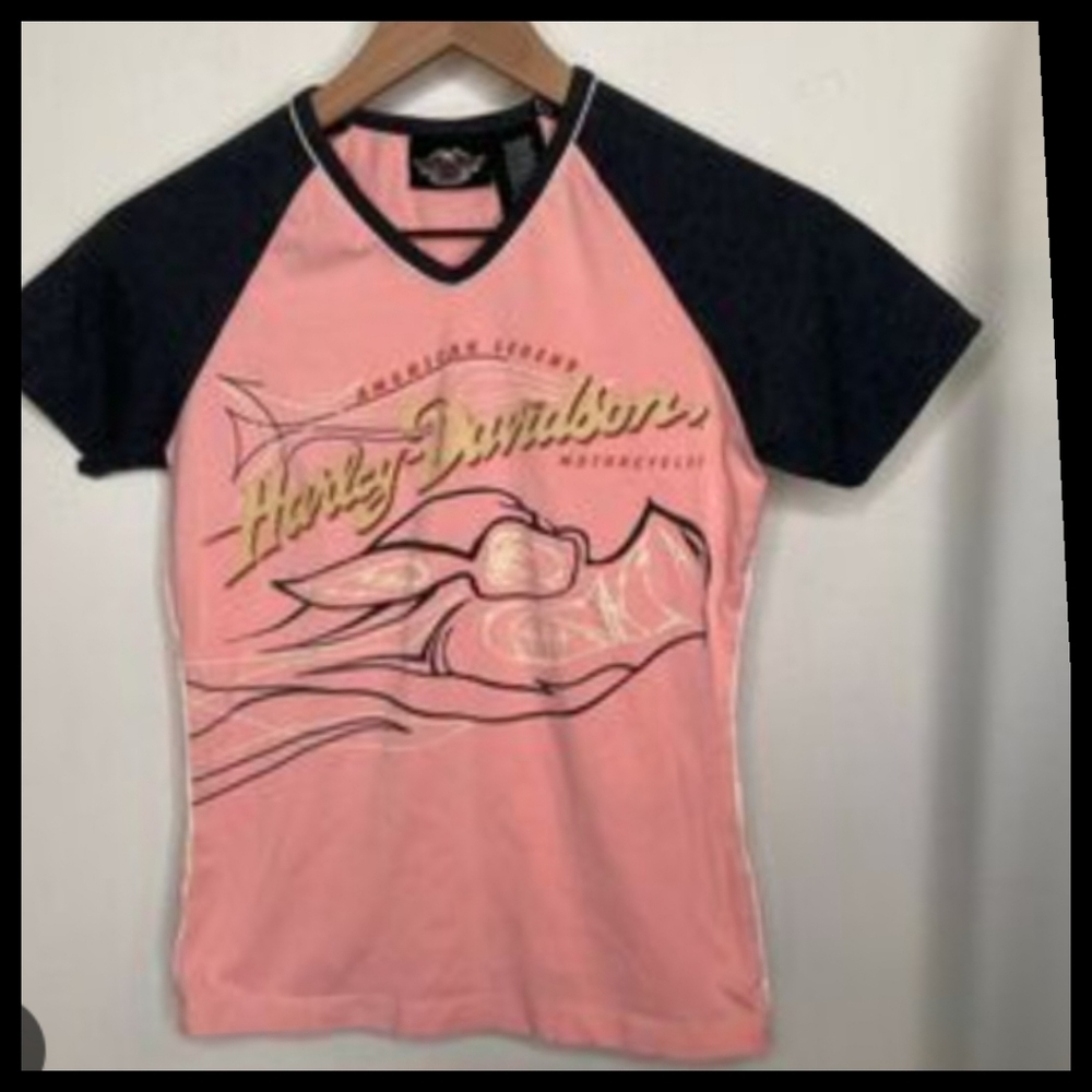 Harley-Davidson Pink & Black Raglan Tee Size S | Closet Match●